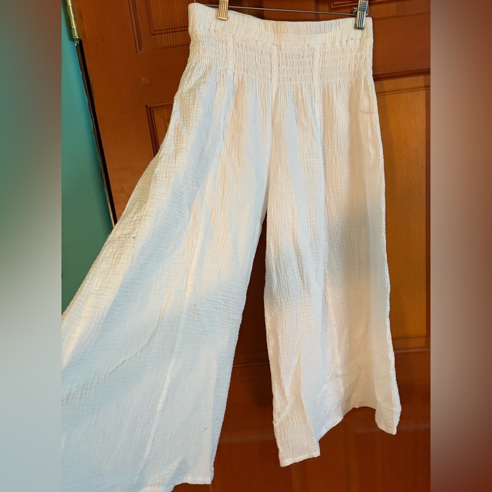 Women's Cotton Gauze Wide Leg High-Waist Casual Palazzo Summer Pants NWOT - Picture 7 of 9